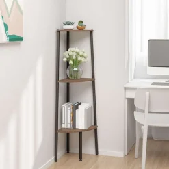Sale vidaXL Hörnhylla 3 hyllplan och svart 45,5x31,5x120 cm Mörkbrun