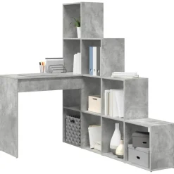 Clearance vidaXL Hörnskrivbord med hylla 101,5 x 149,5 x 149,5 cm Betonggrå
