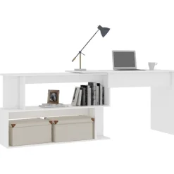 vidaXL Hörnskrivbord vit 200x50x76 cm konstruerat trä