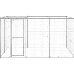Discount vidaXL Hundgård för utomhusbruk galvaniserat stål med tak 7,26 m² Silver