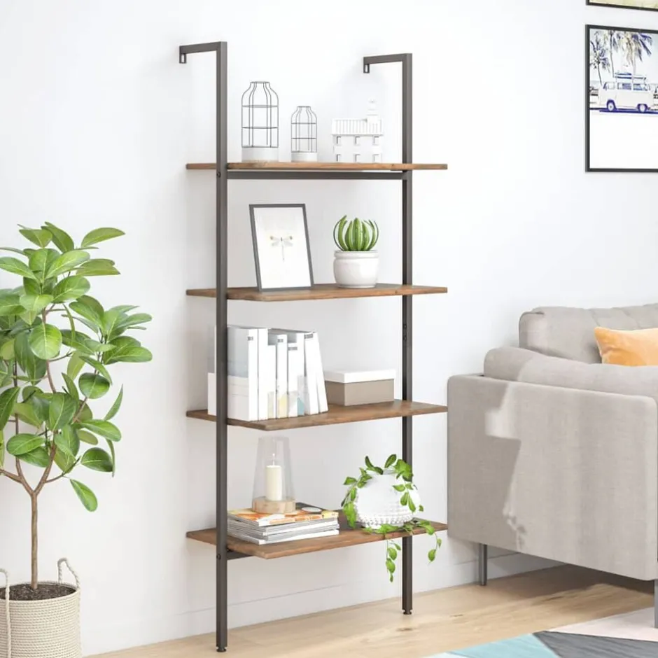 New vidaXL Hylla 4 hyllplan ljusbrun och svart 64x35x152,5 cm Mörkbrun