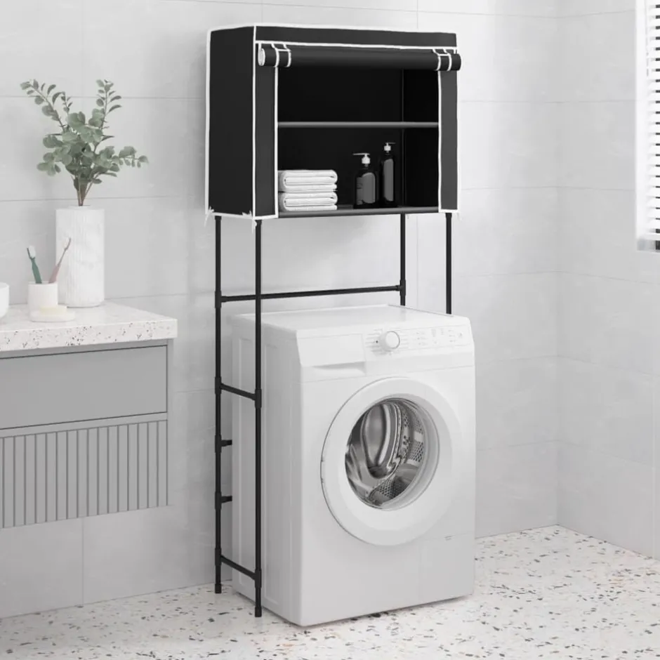 New vidaXL Hylla för tvättmaskin med 2 hyllplan 71x29,5x170,5cm järn Svart