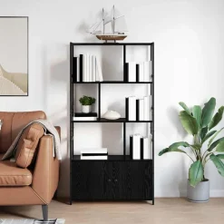 vidaXL Hyllsystem Svart Ek 80 x 30 x 155,5 cm Konstruerat trä