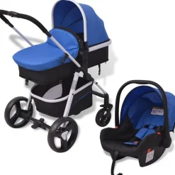 vidaXL 3-i-1 Barnvagn aluminium blå och svart