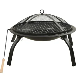 vidaXL 2-i-1 Eldstad med grill och eldgaffel 56x56x49 cm stål