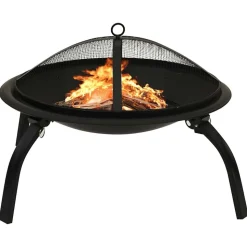 vidaXL 2-i-1 Eldstad med grill och eldgaffel 56x56x49 cm stål