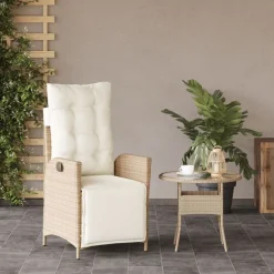 Outlet vidaXL Justerbar trädgårdsstol med fotstöd konstrotting Beige