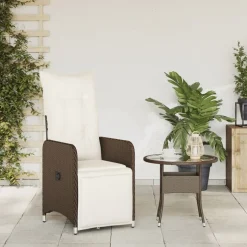 Clearance vidaXL Justerbar trädgårdsstol med dynor konstrotting Brun