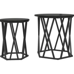 Hot vidaXL Kaffeebord 2 pcs Konstruerat trä och stål Svart ek