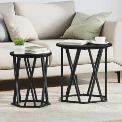 Hot vidaXL Kaffeebord 2 pcs Konstruerat trä och stål Svart ek
