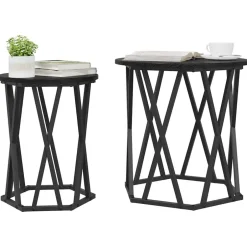 Hot vidaXL Kaffeebord 2 pcs Konstruerat trä och stål Svart ek