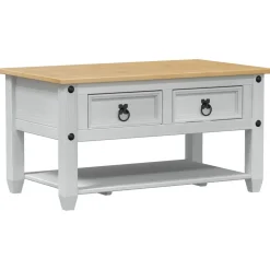 Outlet vidaXL Kaffeebord med låda 85 x 50 x 45 cm Massiv furu Vit