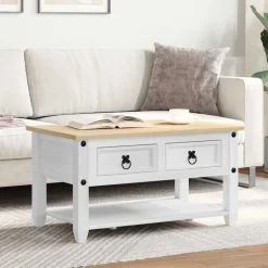 Outlet vidaXL Kaffeebord med låda 85 x 50 x 45 cm Massiv furu Vit