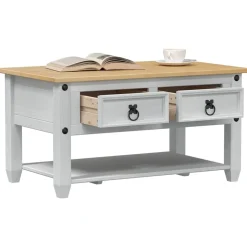 Outlet vidaXL Kaffeebord med låda 85 x 50 x 45 cm Massiv furu Vit