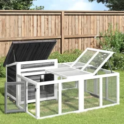 Hot vidaXL Kaninbur 144x123x67,5 cm massiv furu Grå