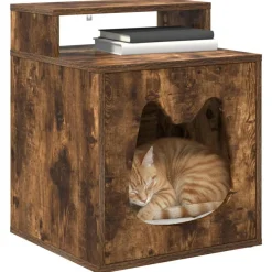 vidaXL Katt hus Rökt ek 42,5 x 40 x 53,5 cm Konstruerat trä