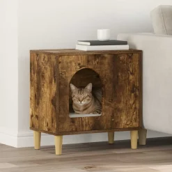 Best vidaXL Katt hus Rökt ek 51 x 30 x 52 cm Konstruerat trä Rökfärgad ek