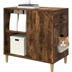 Outlet vidaXL Katt hus Rökt ek 72 x 42,5 x 70 cm Konstruerat trä Rökfärgad ek