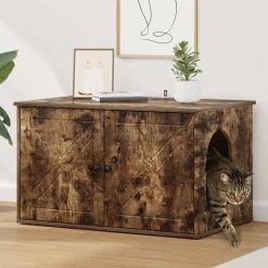 Discount vidaXL Katt hus Rökt ek 85 x 55 x 50 cm Konstruerat trä Rökfärgad ek