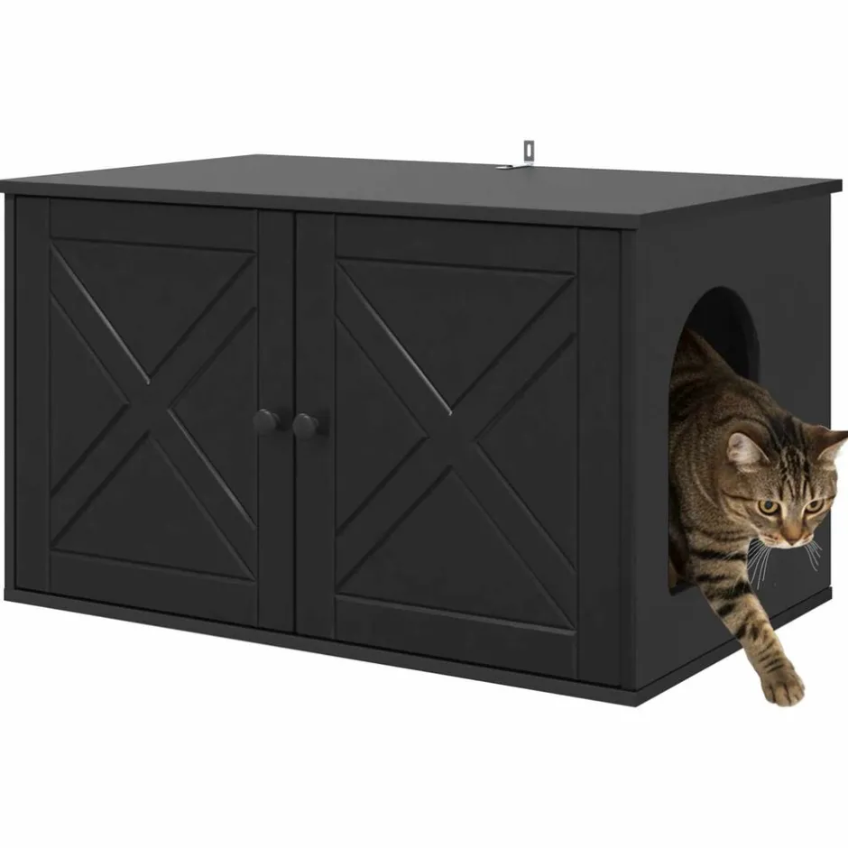 Hot vidaXL Katt hus 85 x 55 x 50,5 cm Konstruerat trä Svart