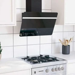 Hot vidaXL Köksfläkt 60 cm stål och härdat glas Svart