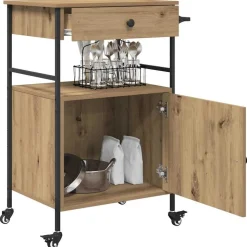 vidaXL Köksvagn Artisan Ek 56 x 43 x 89,5 cm Konstruerat trä
