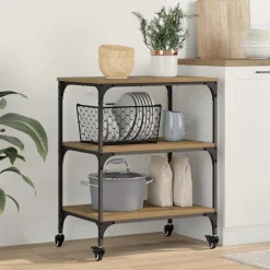vidaXL Köksvagn Artisan Ek 60 x 41 x 76 cm Konstruerat trä