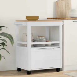 New vidaXL Köksvagn FLORO 72,5 x 45 x 80 cm Massiv furu Vit