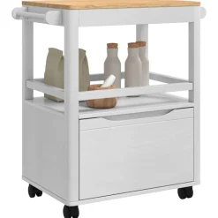New vidaXL Köksvagn FLORO 72,5 x 45 x 80 cm Massiv furu Vit