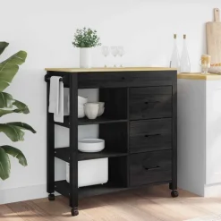 Sale vidaXL Köksvagn MONZA 84 x 40 x 88,5 cm Massiv furu Svart
