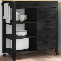 Sale vidaXL Köksvagn MONZA 84 x 40 x 88,5 cm Massiv furu Svart