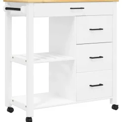 vidaXL Köksvagn MONZA 84x40x88,5 cm massivt furu Vit