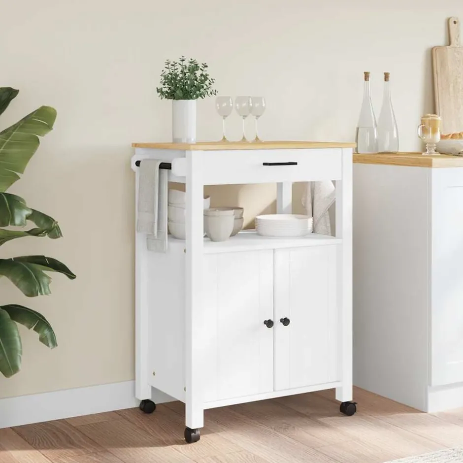Clearance vidaXL Köksvagn MONZA 60x40x88,5 cm massivt furu Vit