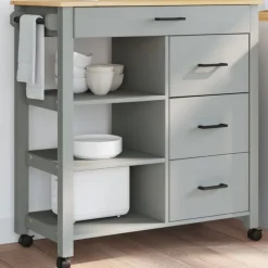 vidaXL Köksvagn MONZA 84x40x88,5 cm massivt furu Grå