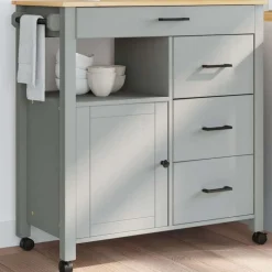 Best vidaXL Köksvagn MONZA 84x40x88,5 cm massivt furu Grå