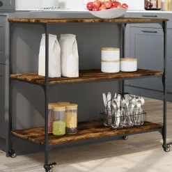 vidaXL Köksvagn rökfärgad ek 102x50x95 cm konstruerat trä