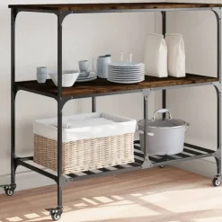 vidaXL Köksvagn rökfärgad ek 100x50x95 cm konstruerat trä