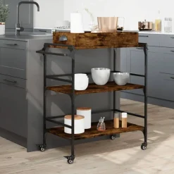 vidaXL Köksvagn rökfärgad ek 81,5x41x92,5 cm konstruerat trä