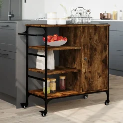 Outlet vidaXL Köksvagn 87,5x38,5x84,5 cm konstruerat trä Rökfärgad ek