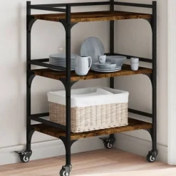 vidaXL Köksvagn 50x35x75,5 cm konstruerat trä Rökfärgad ek