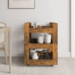 New vidaXL Köksvagn 60x45x80 cm konstruerat trä Rökfärgad ek