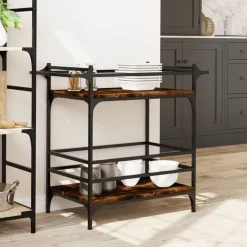 vidaXL Köksvagn rökfärgad ek 82x40x78,5 cm konstruerat trä
