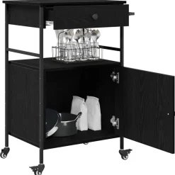 Clearance vidaXL Köksvagn 56 x 43 x 89,5 cm Konstruerat trä Svart ek