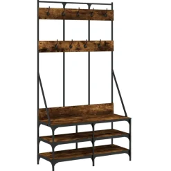 Outlet vidaXL Klädställning med skoförvaring 100x40x184 cm Rökfärgad ek