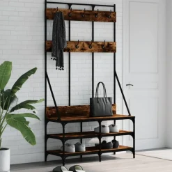 Outlet vidaXL Klädställning med skoförvaring 100x40x184 cm Rökfärgad ek