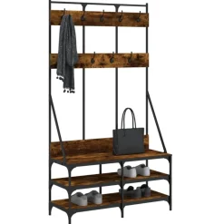 Outlet vidaXL Klädställning med skoförvaring 100x40x184 cm Rökfärgad ek