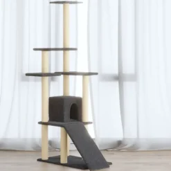 vidaXL Klösträd med klöspelare i sisal mörkgrå 155 cm