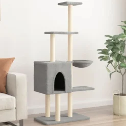 vidaXL Klösträd med sisalpelare ljusgrå 145 cm