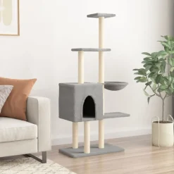 vidaXL Klösträd med sisalpelare ljusgrå 145 cm