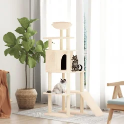 vidaXL Klösträd med sisalpelare gräddvit 166 cm